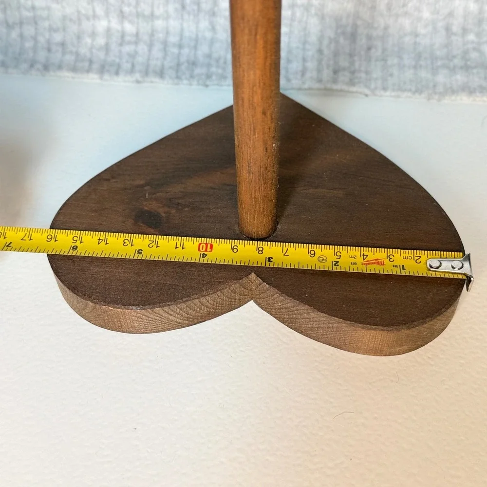 Handmade Wooden Heart Jewelry Stand T-Bar Display Rustic Farmhouse Brown